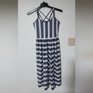 Womens Navy and White Striped Sleeveless One-Piece Dress